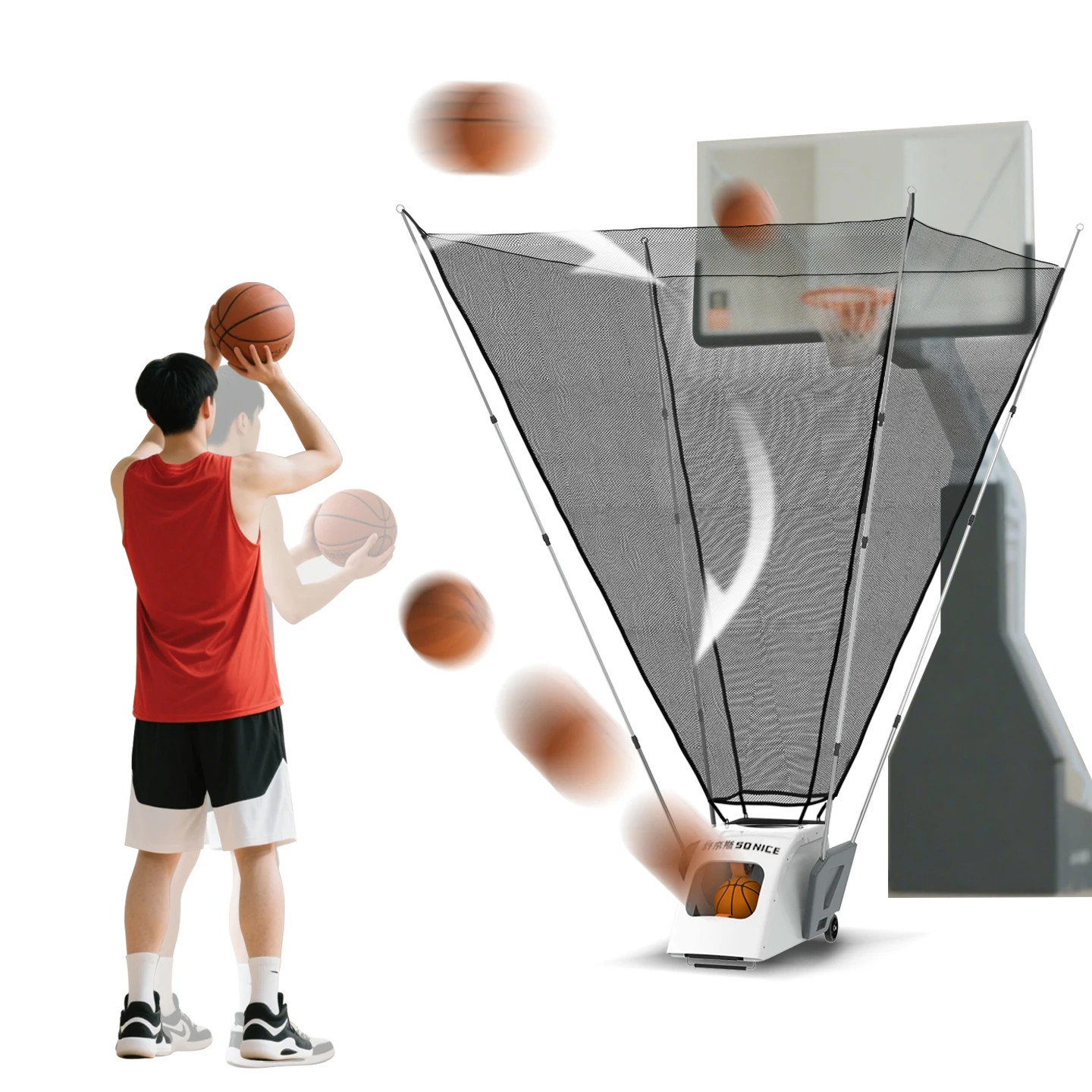 Basketball Shooting Machine Automatic Shoot Rebounder Net Shooter Por Indoor Outdoor Basketball Training Equipment