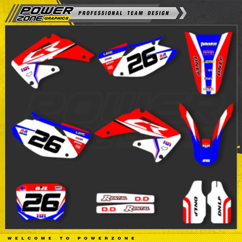 PowerZone Custom Graphics Backgrounds Decals Stickers Kits For HONDA 2002 2003 2004 CRF450R Custom Name Number Rider ID 002