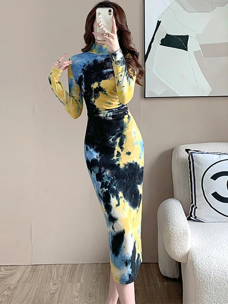 Automne imprimé plissé moulante robes de soirée et événements femmes coréen Vintage élégant robe de nuit 2025 robes de marque internationale