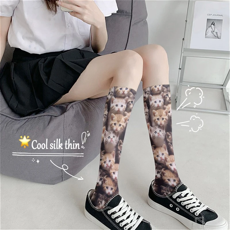 Fashion ladies calf stockings 3D printed cat pattern cute Kawaii fashion summer calf socks JK Lolita with calf stockings