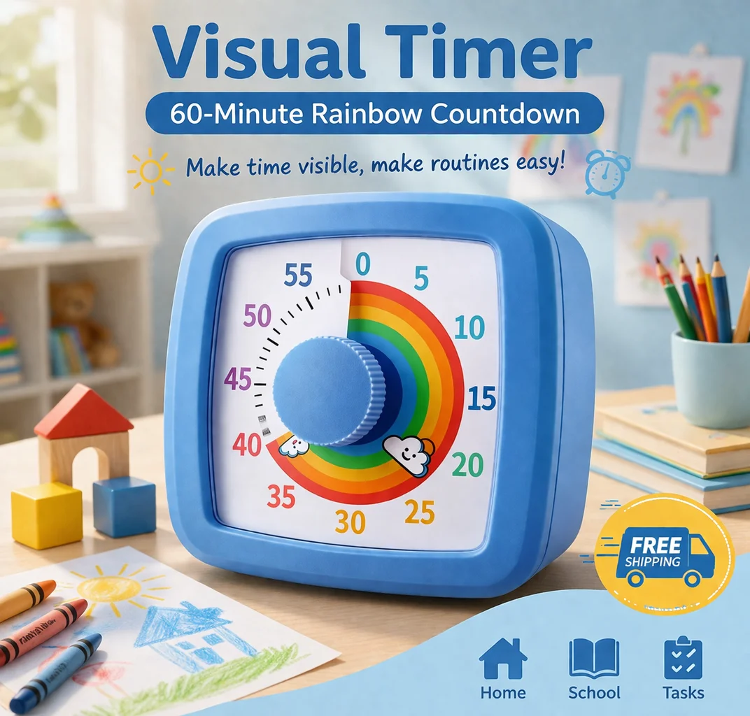 Visual Timer With Night Light School Minuteur 60-Minute Countdown Timer for Kids and Adults Pomodoro Stopwatch Clock