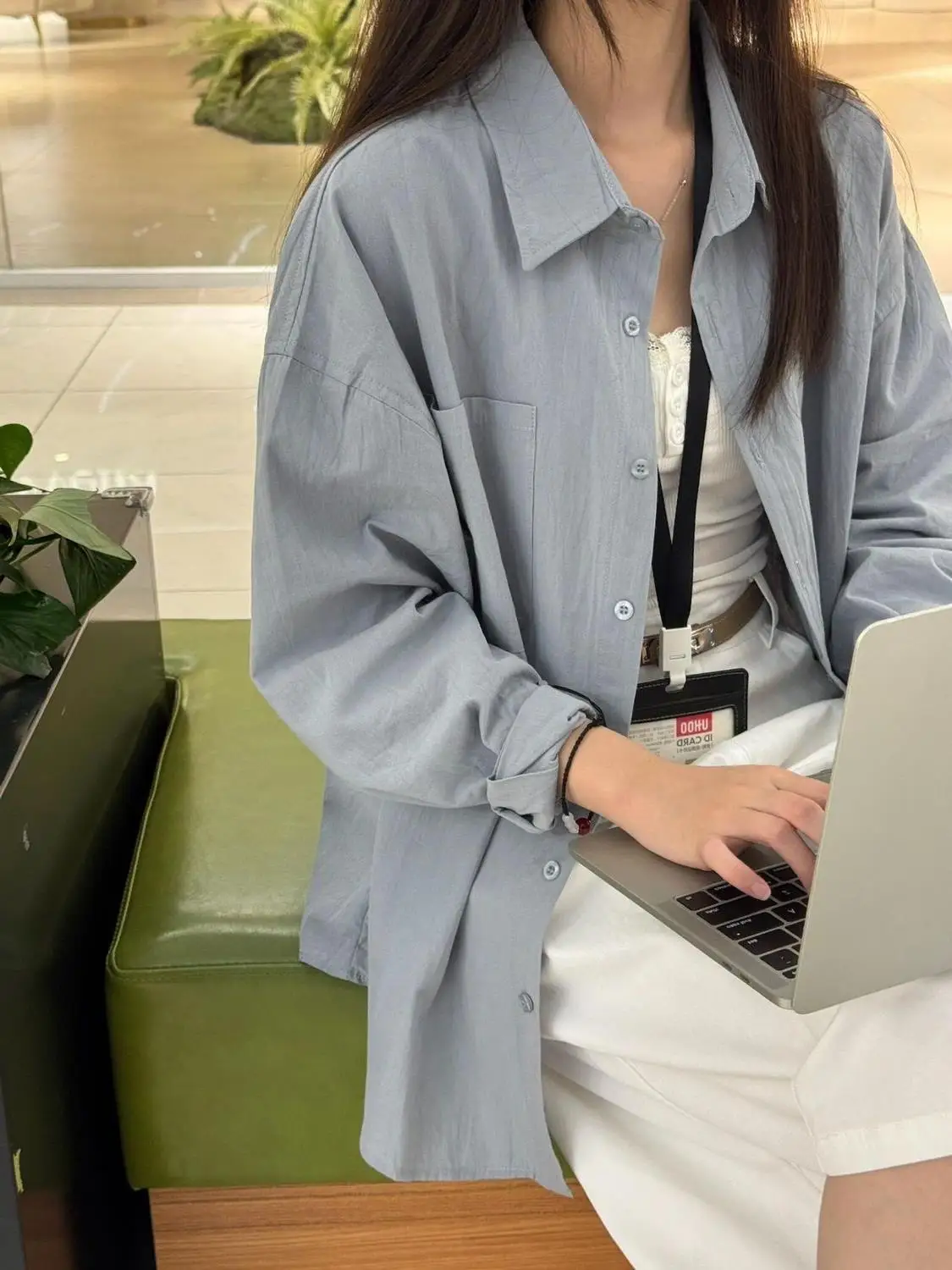 Lightweight Long Sleeve Women's Shirt French Style Loose Fit Sun Protection Blue Elegant Luxury Anti-Aging Fashion Top