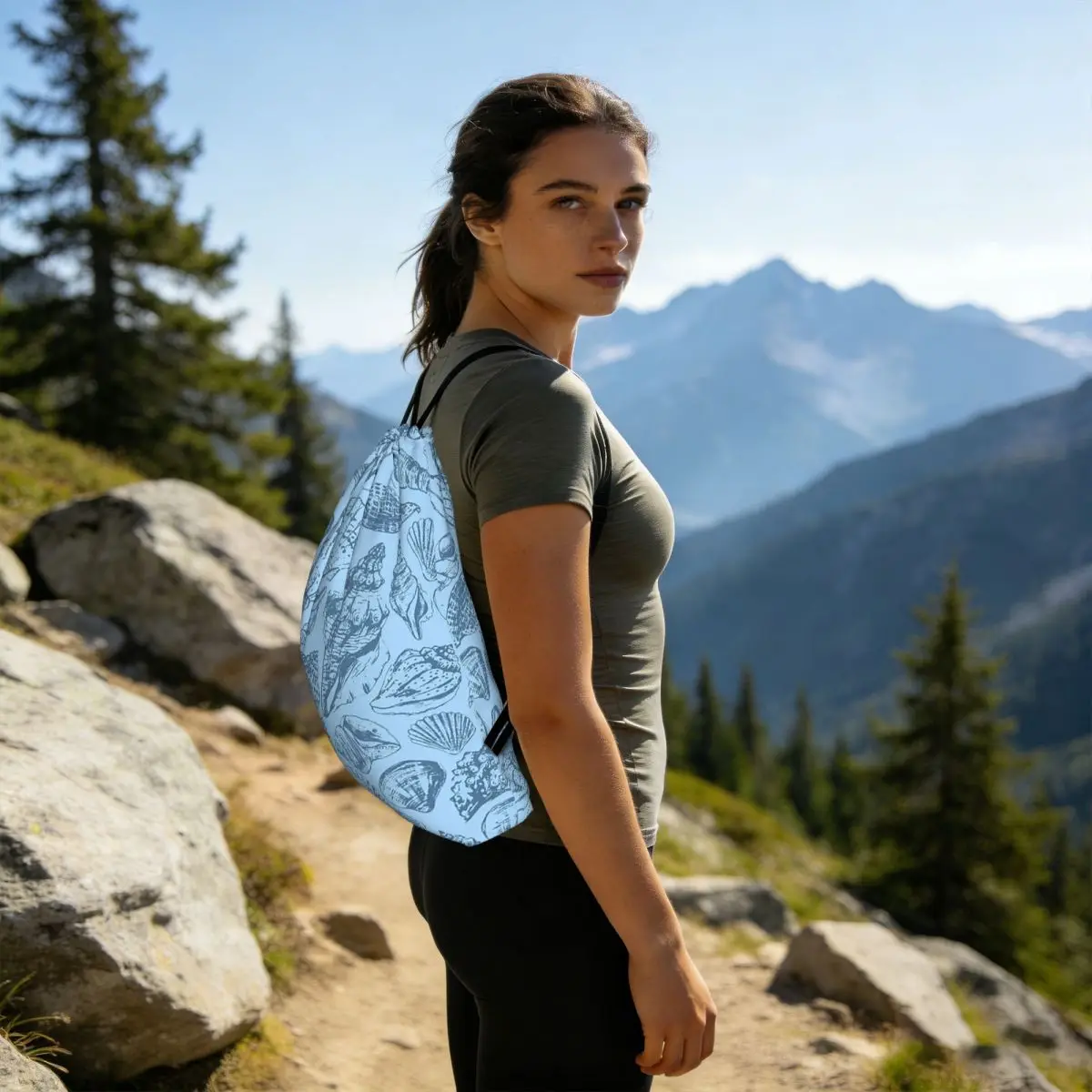Seaside Beach Shell Pattern Backpacks Portable Drawstring Bags Sports Bag Book Bags for Man Woman Students