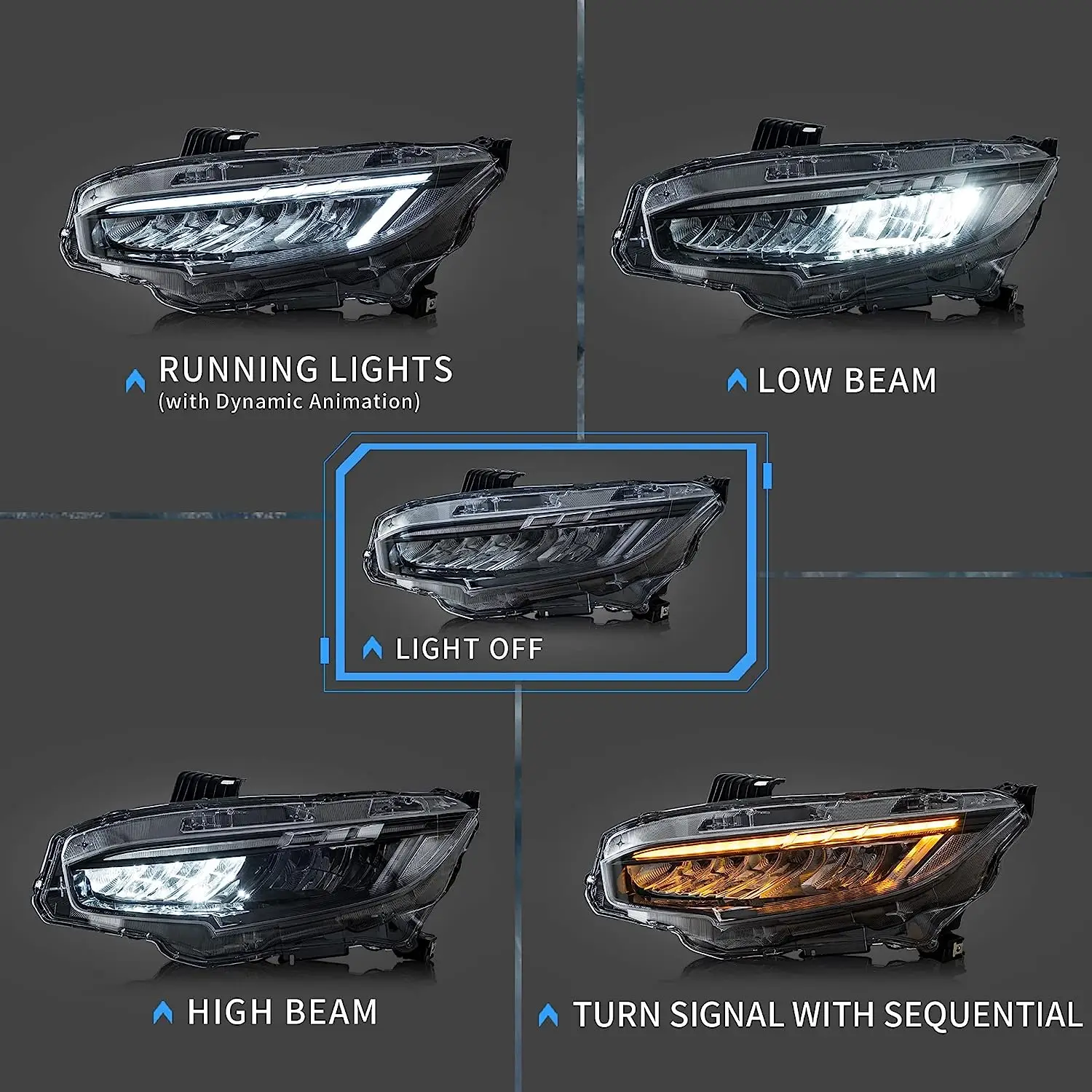 LED Headlights for Honda Civic10th Gen 2016-2021 Sedan Coupe Hatchback Type R Dynamic Animation Breathing Lighting Sequential Tu