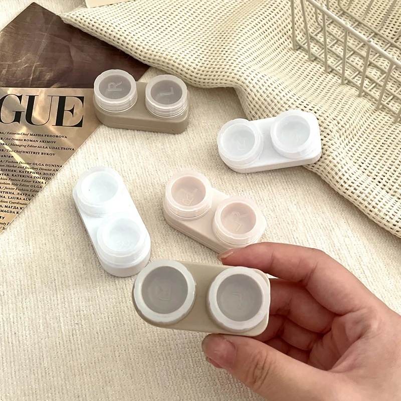 Mini Simple White Contact Lens Case Double Box Storage Holder With Mirror Eye Care Box Contact Lens Organizer Kit Gift Portable