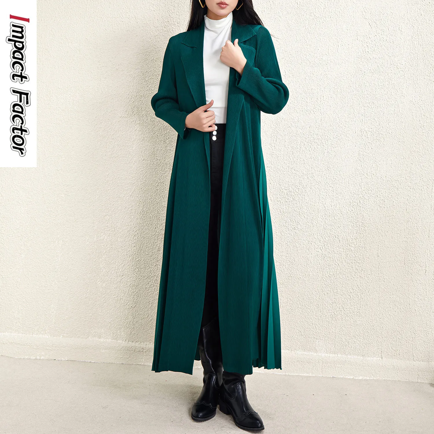 

Плиссированное пальто Miyake 2026: модный женский тренч средней длины, свободного кроя, выше колена, для весны и осени