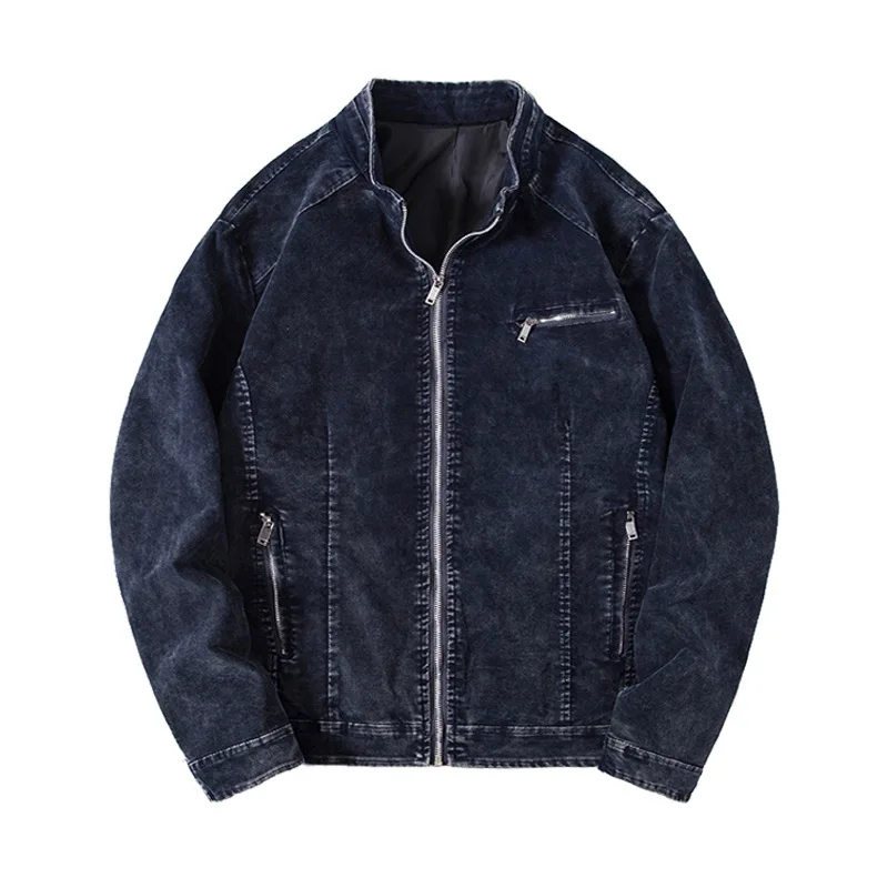 

The Spring and Autumn Annals Retro Denim Jacket Men Thicken Leisure Coat Stand Collar Fashion Windproof Comfortable Ventilate
