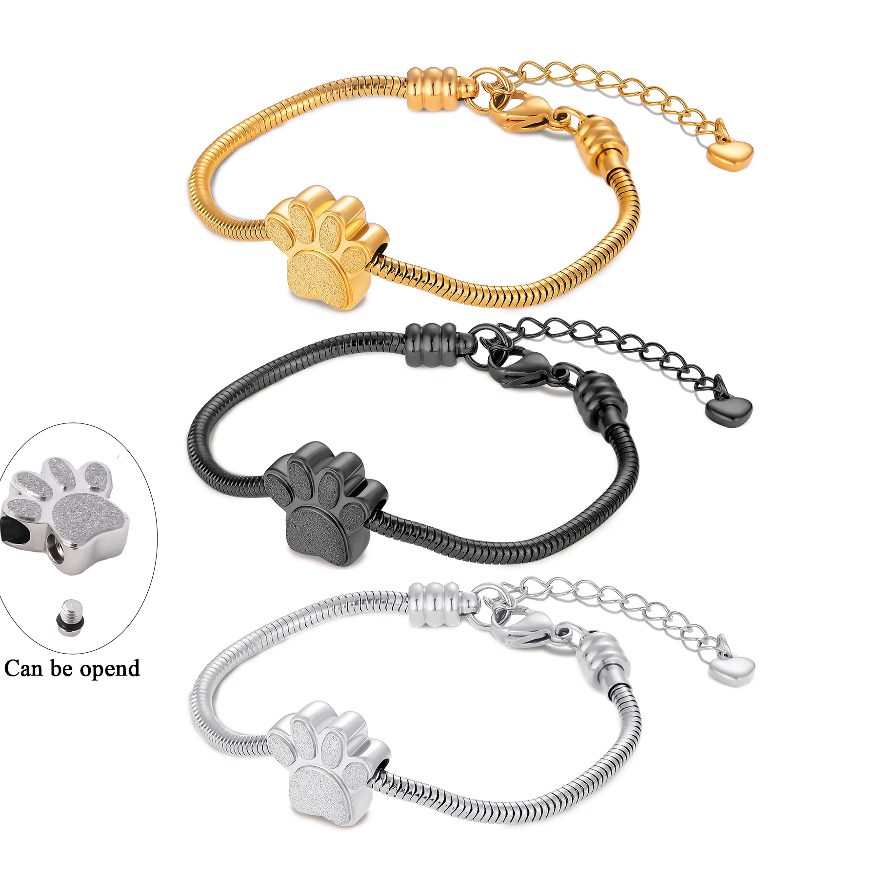 

Stainless Steel Paw Print Urn Bracelet for Cremation Memorial Pet/Family Ashes Adjustable Bangle Keepsake Jewelry