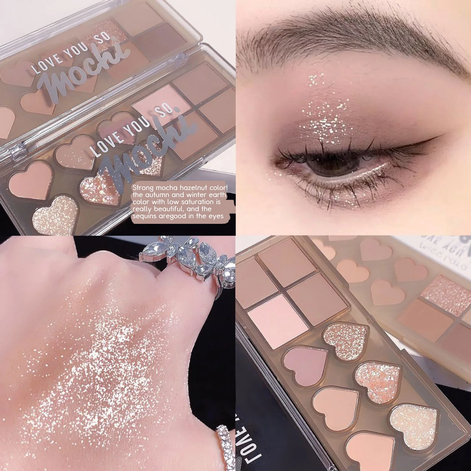 ナチュラルアイシャドウパレットパウダーフローティングハート型ファインフラッシュメイクアップパレット防水防汗化粧品目