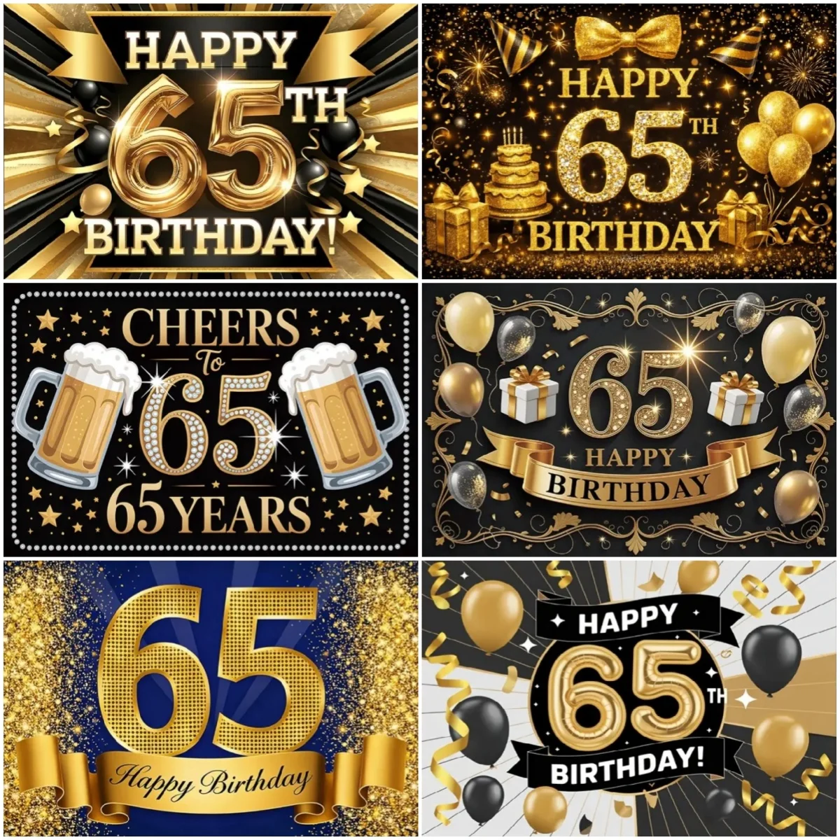 

Happy 65th Birthday Party Decoration Background Black Gold Sparkling Balloon Banner Celebrate Portrait Photography Supplies Gift