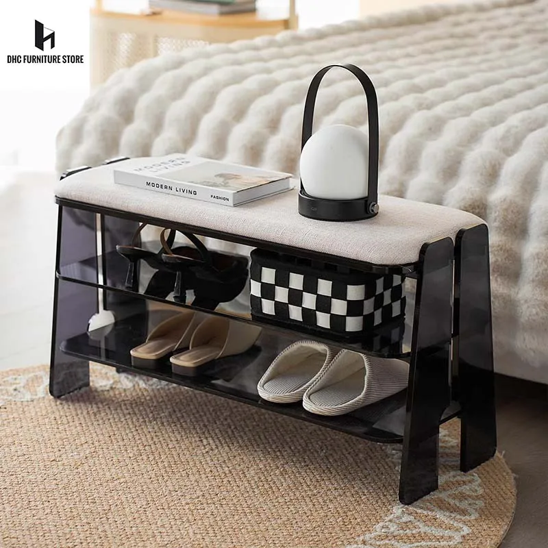 

Acrylic Shoe Storage Rack Bench With Double Layer Cushion Seat Living Room Shoe Organizer Entryway Storage Hallway Shoe Stool ﻿