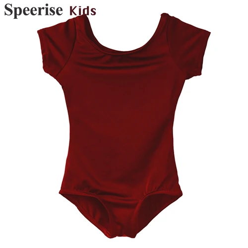 Speerise-Body de LICRA para niñas, traje de baile de Ballet, ropa de gimnasia, cuello redondo, manga corta, trajes de lago de los cisnes para niños