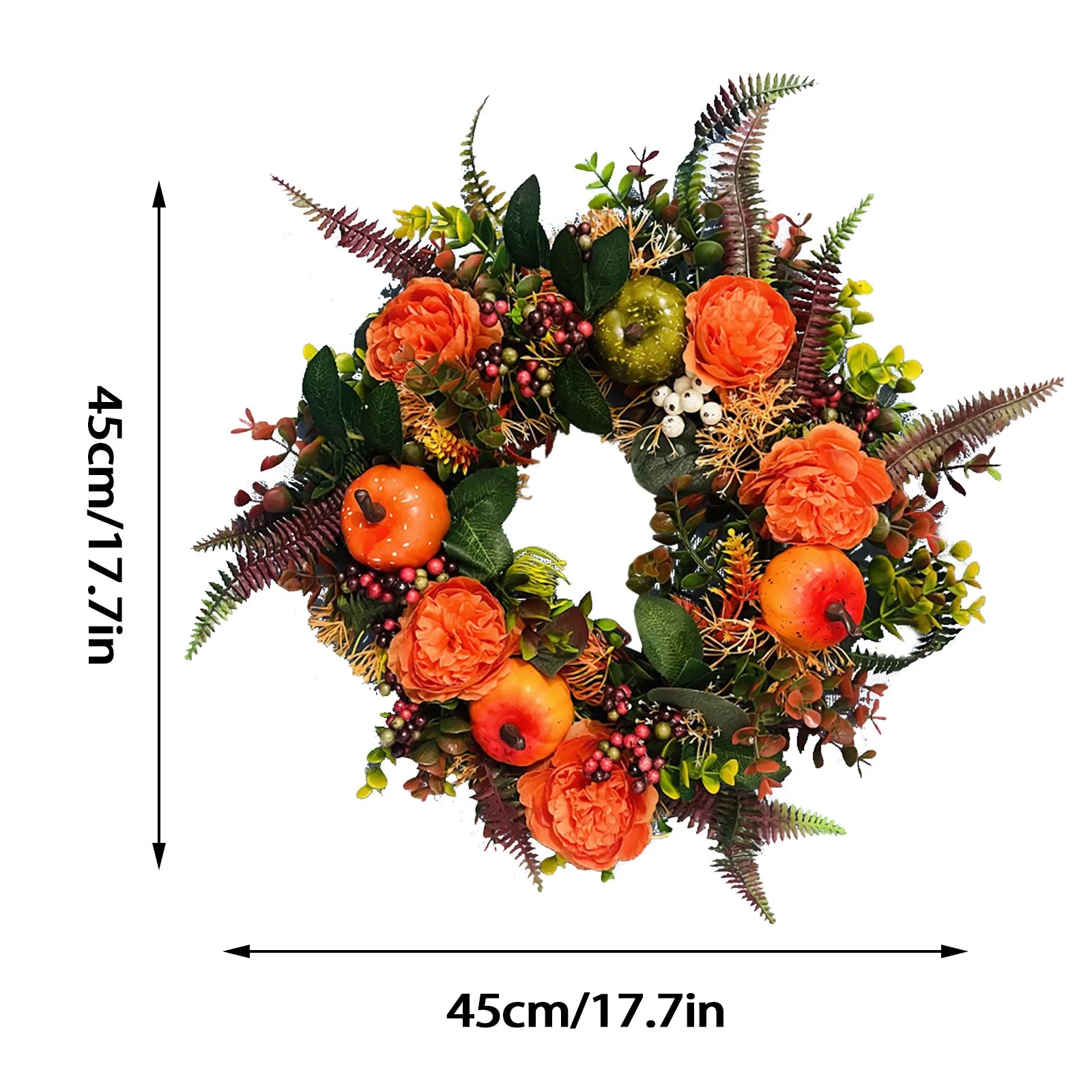 Fall Peony and Pumpkin Sunflower Wreath Festival Celebration Thanksgiving Round Wreath Autumn Front Door Home Farmhouse Decor