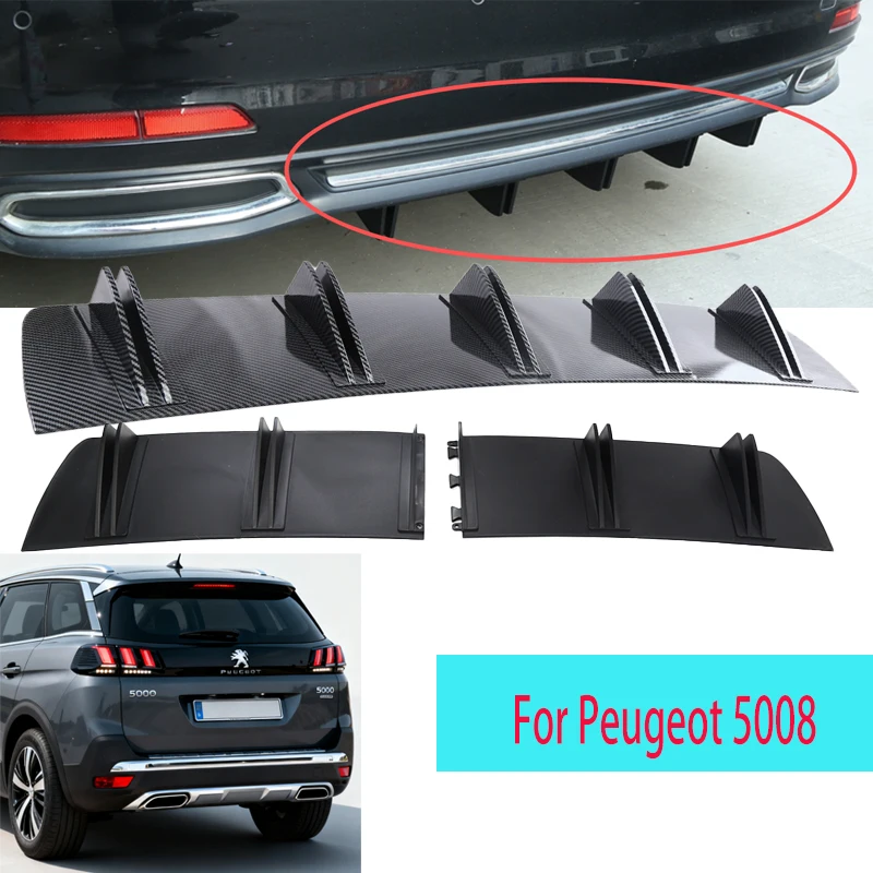

For Peugeot 5008 Car Rear Bumper Lip ABS Double Wing Rear Shark Chassis Fin Style Curved Bumper Lip Diffuser Anti-collision