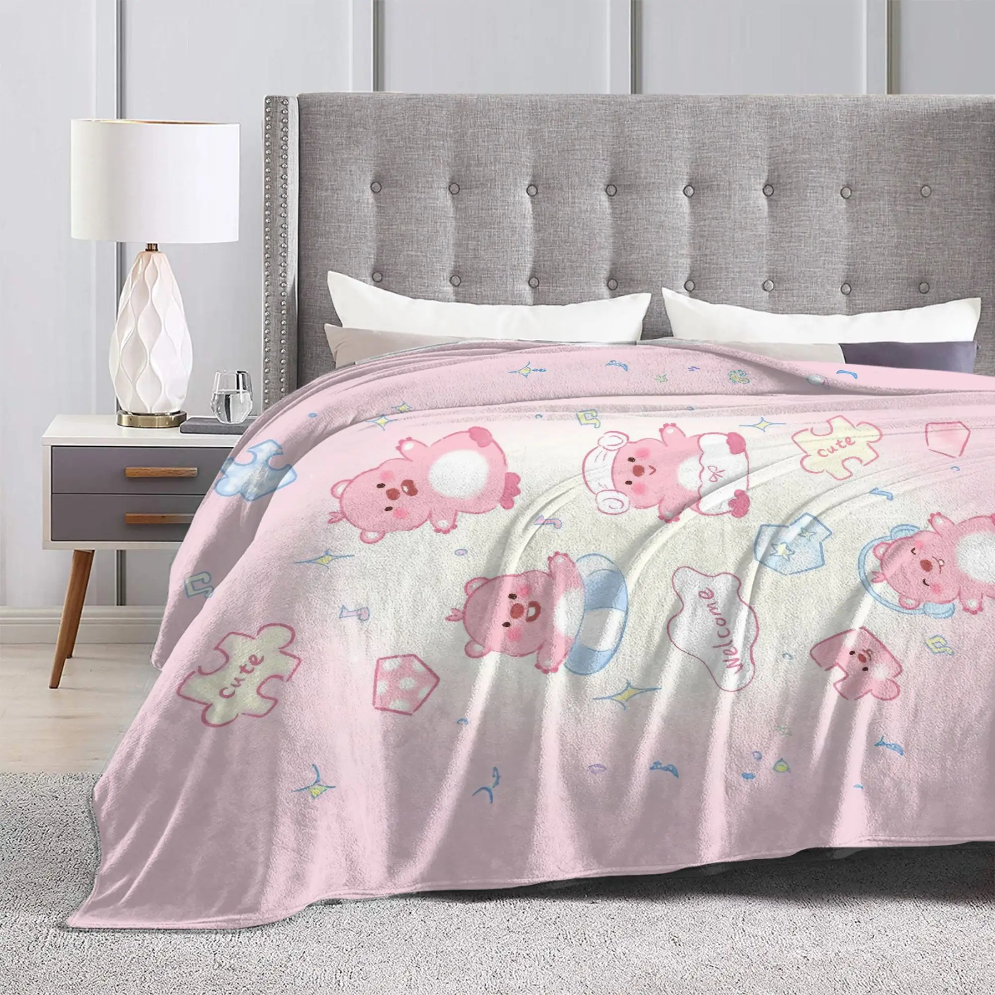 Kawaii Loopy Cartoon Beaver  Blanket Fleece Print Cute Breathable Warm Throw Blankets for Bedding Bedroom Quilt
