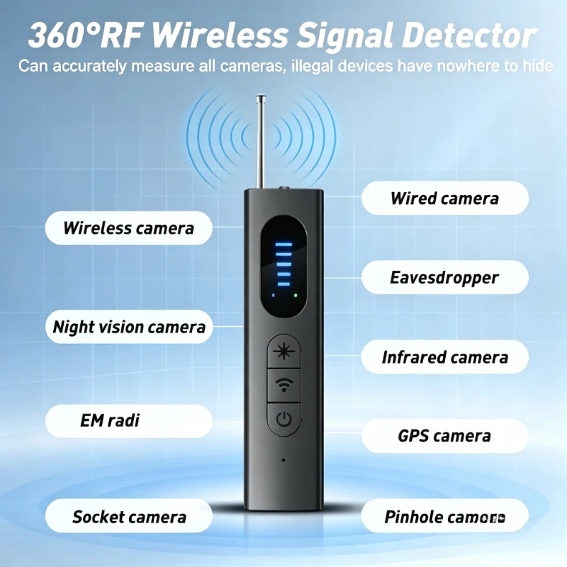 Hidden Camera Detector Anti-Spy Car GPS Tracker Listening Device Bug RF Wireless All Signal Scanner Gadget Security Protection