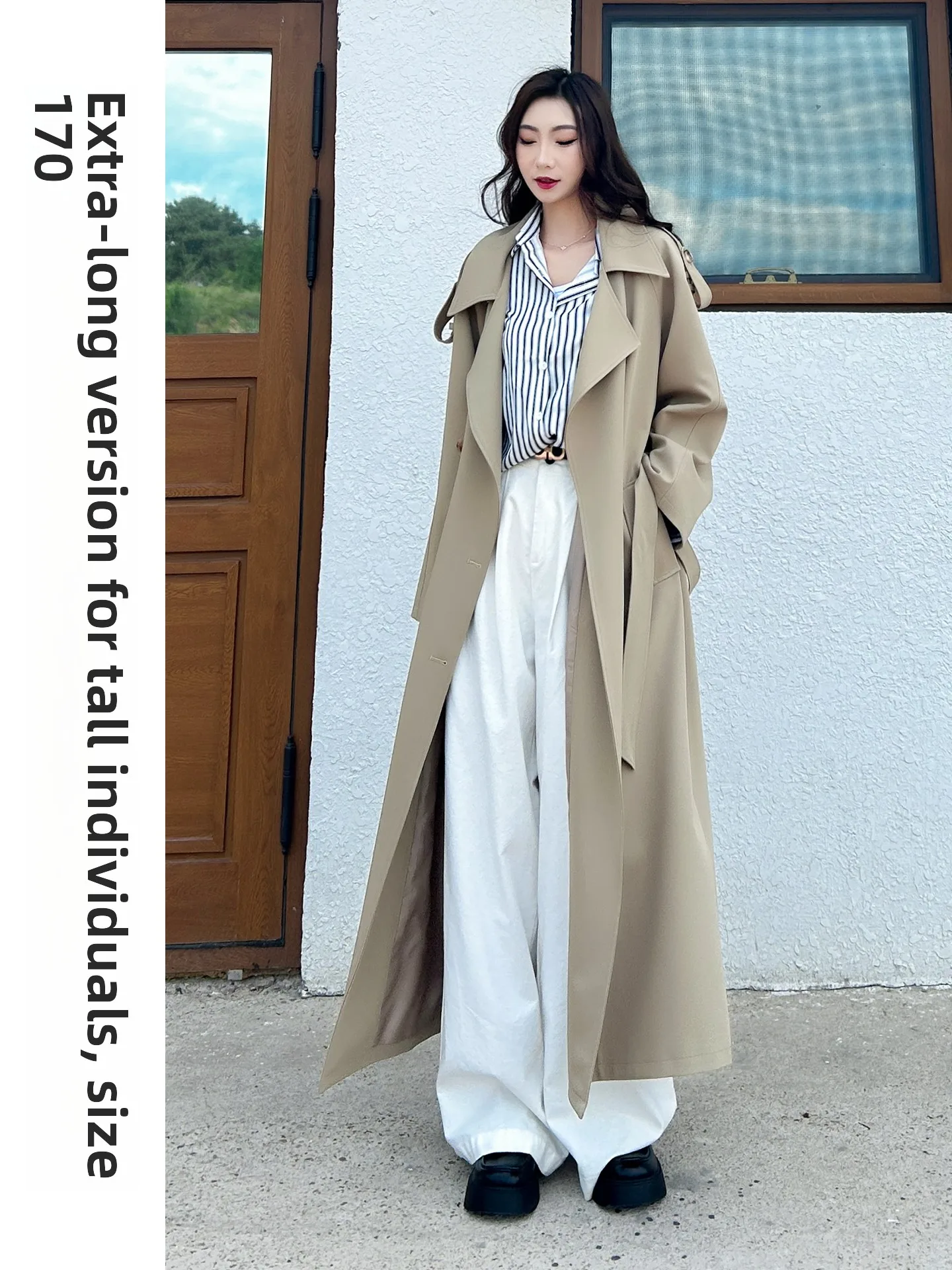 

Khaki Color Women's Long Coat 2025 New Sle High Quali Ele Tall Size Casual ular Commute Korean Loose Fit Button De...