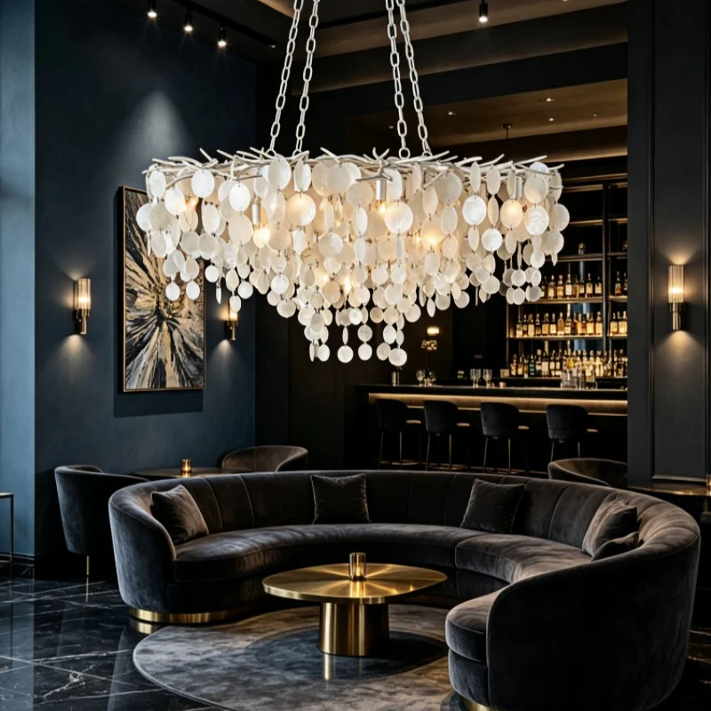 French Warm Long Shell Pendant Lamp Designer Creative Led Art Restaurant Dining Table Ceiling Chandelier Lustre Fast Delivery