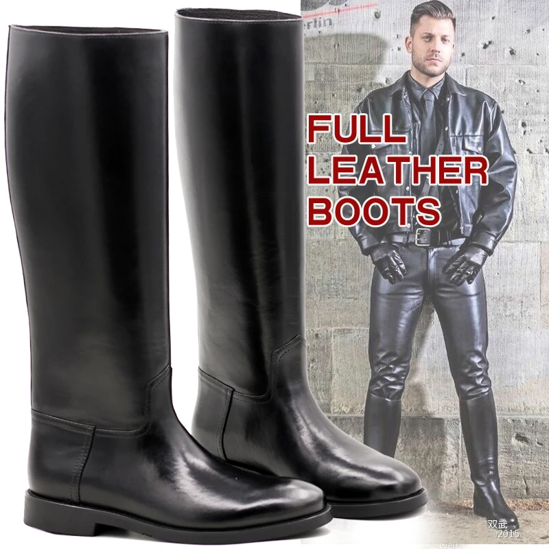 

Men's Full Grain Leather Riding Boots Classic Knee High Equestrian Long Boots Flat Heel Formal Leather Boots