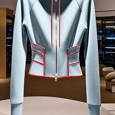 Chaquetas con capucha de color azul Retro para mujer, abrigos cortos ajustados de cintura pequeña, cárdigan de manga larga con cremallera, informal elegante para oficina