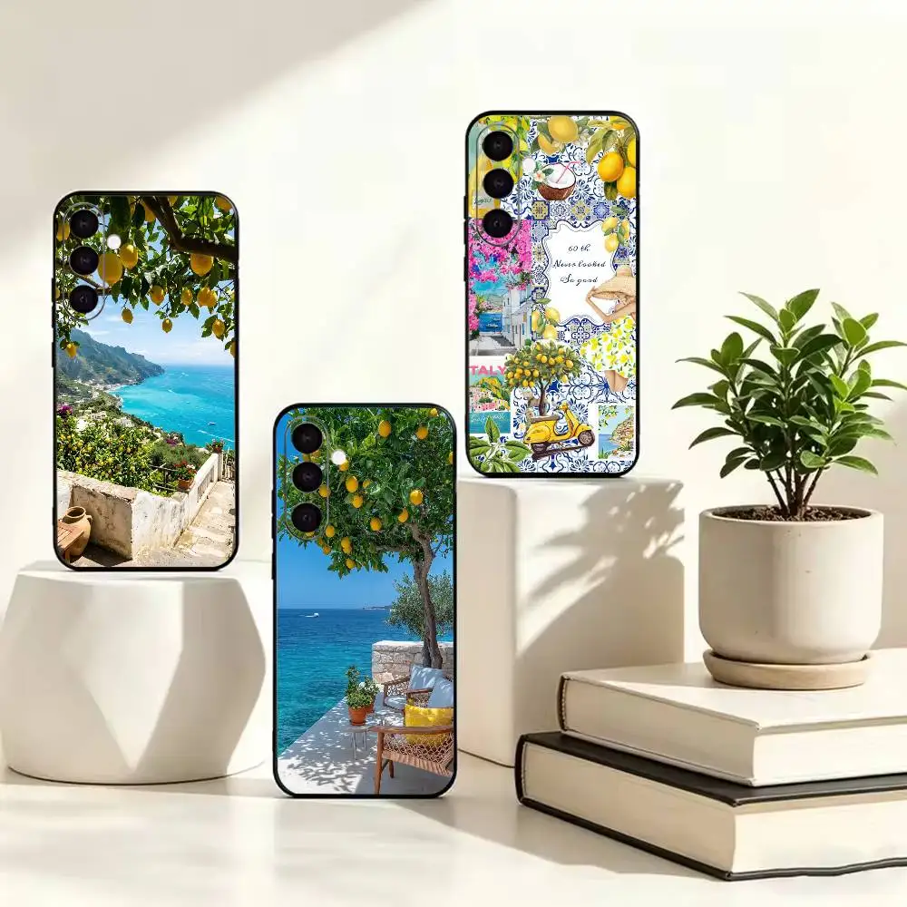 E-European A-Amalfi C-Coast L-Lemon-EACL  Anti-drop Black Soft Silicone Case For Samsung Galaxy A73 A72 A71 A53 A52 A51