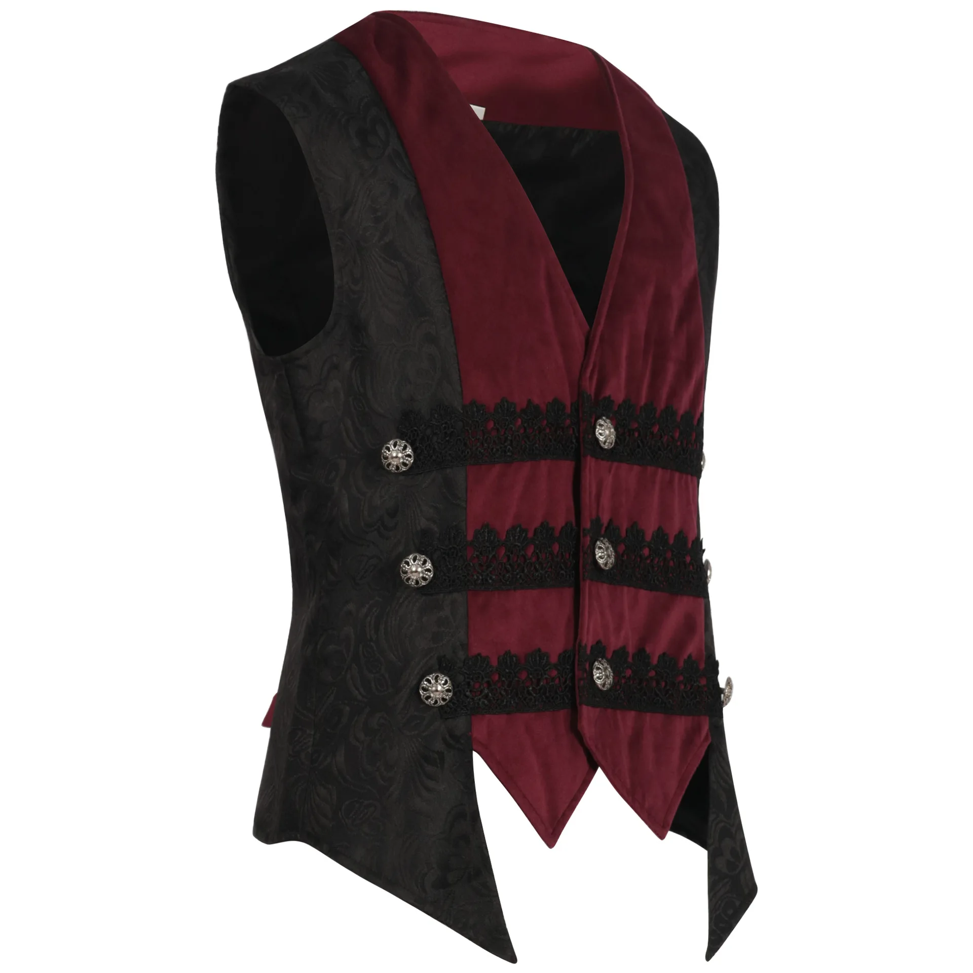 Medieval Gothic Waistcoat Steampunk Men Vest Jacquard Single Breasted Mens Suit Vests Victorian Gilet Homme Dress Up Tops