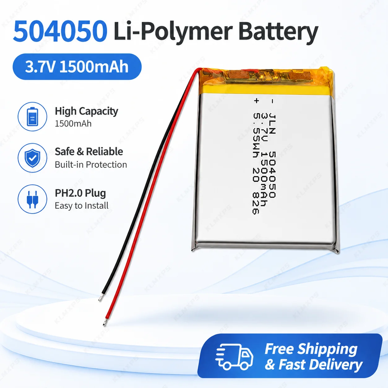 

504050 3.7V 1500mAh LiPo Battery Rechargeable Lithium Polymer Battery PH2.0 Connector for DIY Electronics Pack