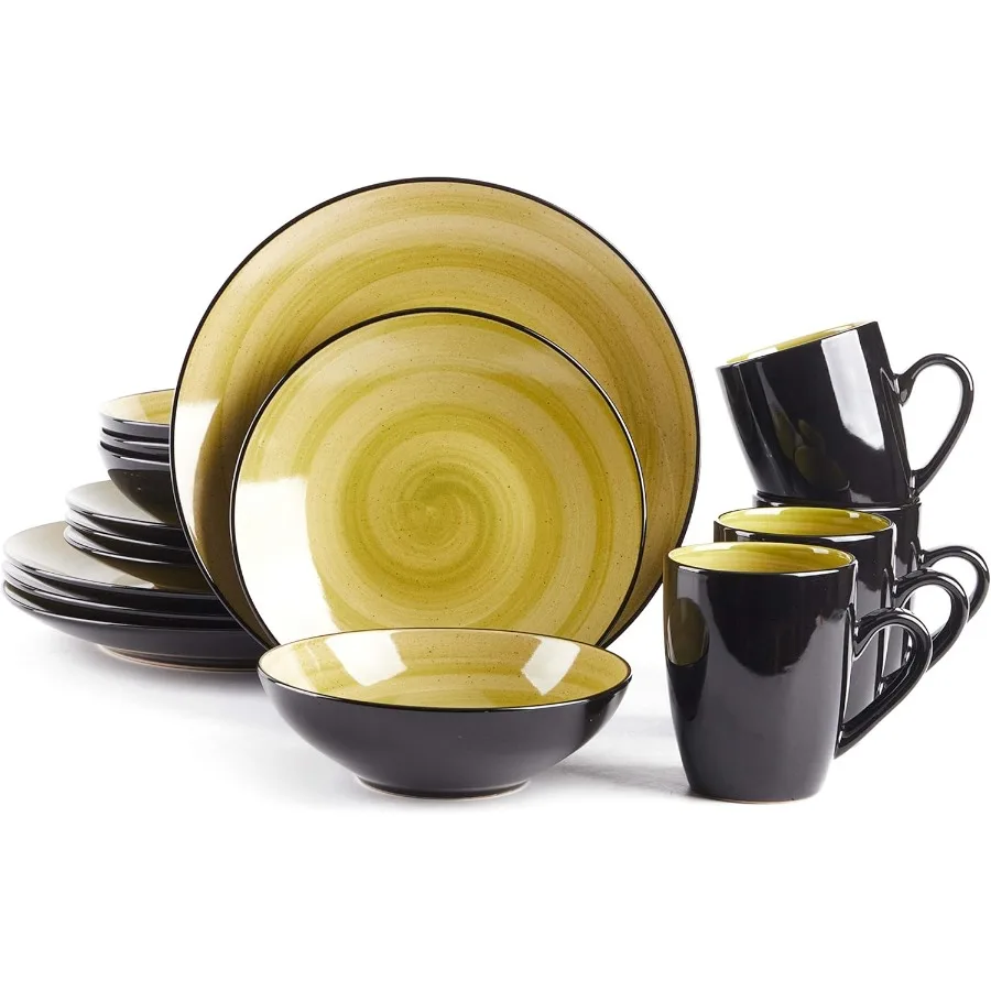 

Набор столовой посуды Stoneware Sonoma, 16 предметов, черный + крапчатый, зеленый