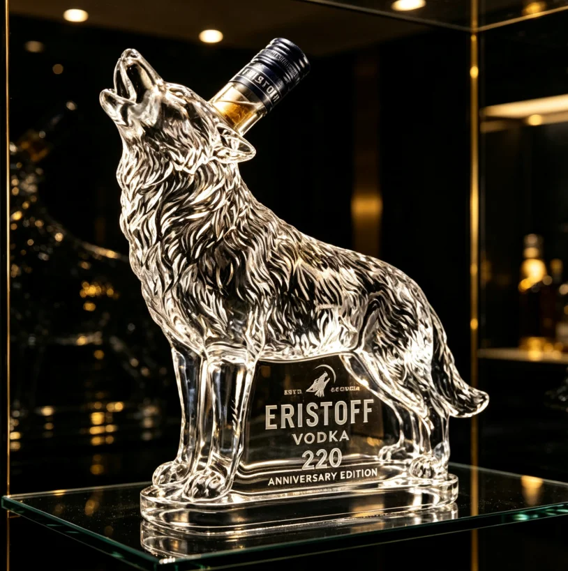 Decorative Howling Wolf Glass Wine Decanter Unique Animal Shaped Liquor Bottle for Bar Table Display Collectible Gift