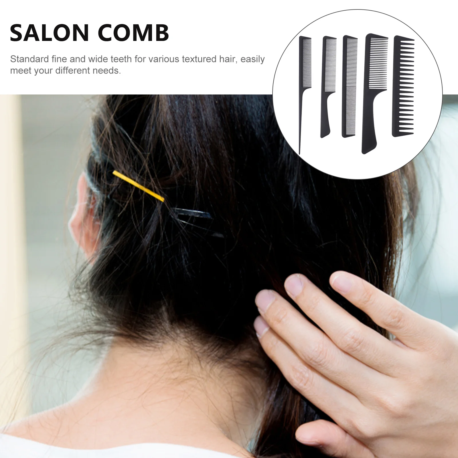 

5pcs Carbon Fiber Comb Set Lightweight Portable Salon Hairdressing Fine Wide Teeth Detangling Rat Tail Brushes For Men Women