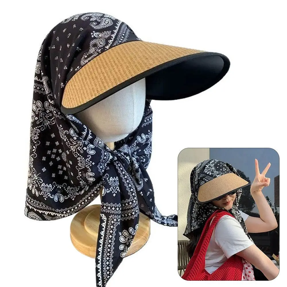 

Fashion Empty Top Summer Beach Hat Anti-UV Breathable Straw Cap Korean Portable Headscarf Sunscreen Hat Women Girls