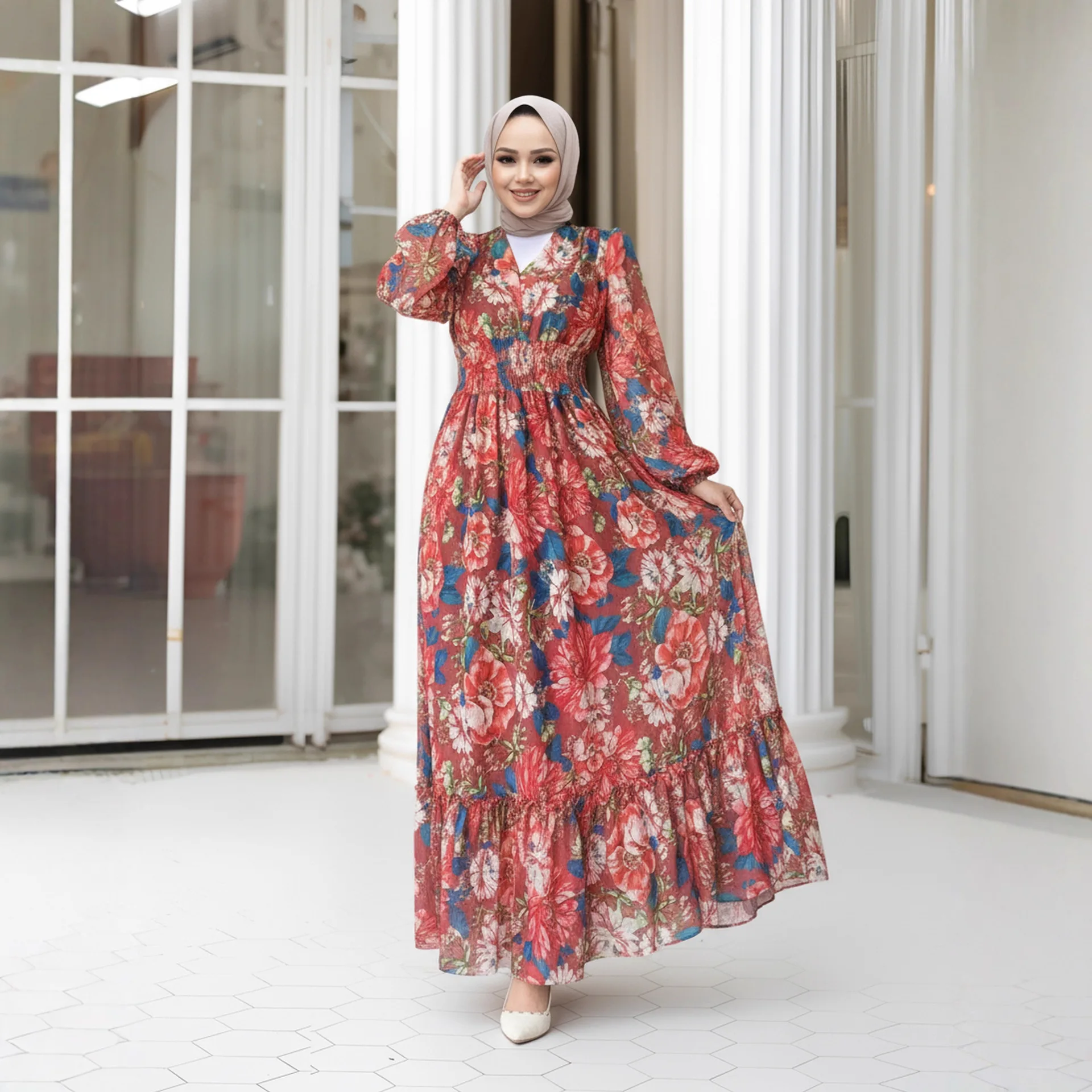 

Женское платье Ид Мусульманская Абая Вечерние Длинные платья Дубай Марокко Цветочный принт Абая Кафтан Ислам Халат Vestidos Рамадан Джалабия