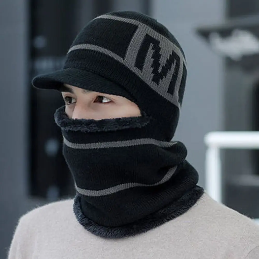 겨울용 보온 비니 모자 스카프 부드러운 플리스 니트 모자 방풍 따뜻한 목도리 모자 야외용