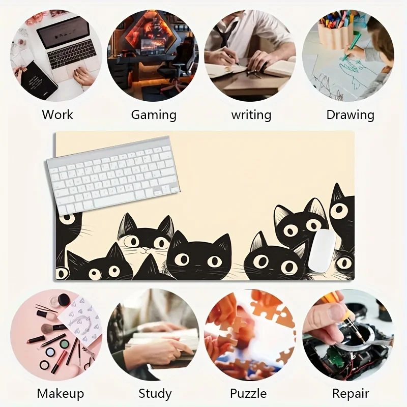 Large gaming mouse pad cute cartoon black cats pattern anti-slip deskmat office desk PC decoration accessorys mousepad mats