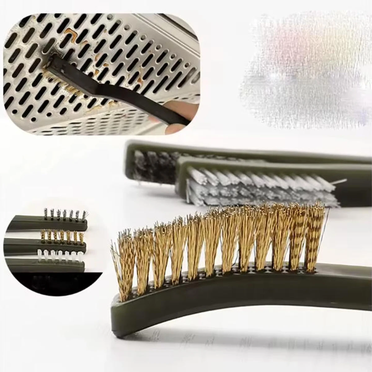 فرشاة سلكية مزدوجة الأطراف/خطاف من النايلون، منظف معدني مقاوم للصدأ، فرشاة تنظيف متعددة الوظائف، مجموعة تنظيف متينة ومتينة