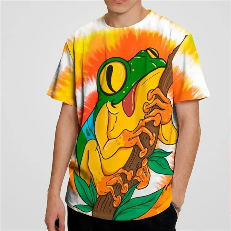 

Футболки больших размеров с рисунком деревьев и лягушек, летние модные футболки с короткими рукавами и забавными животными, повседневные свободные футболки с 3D принтом
