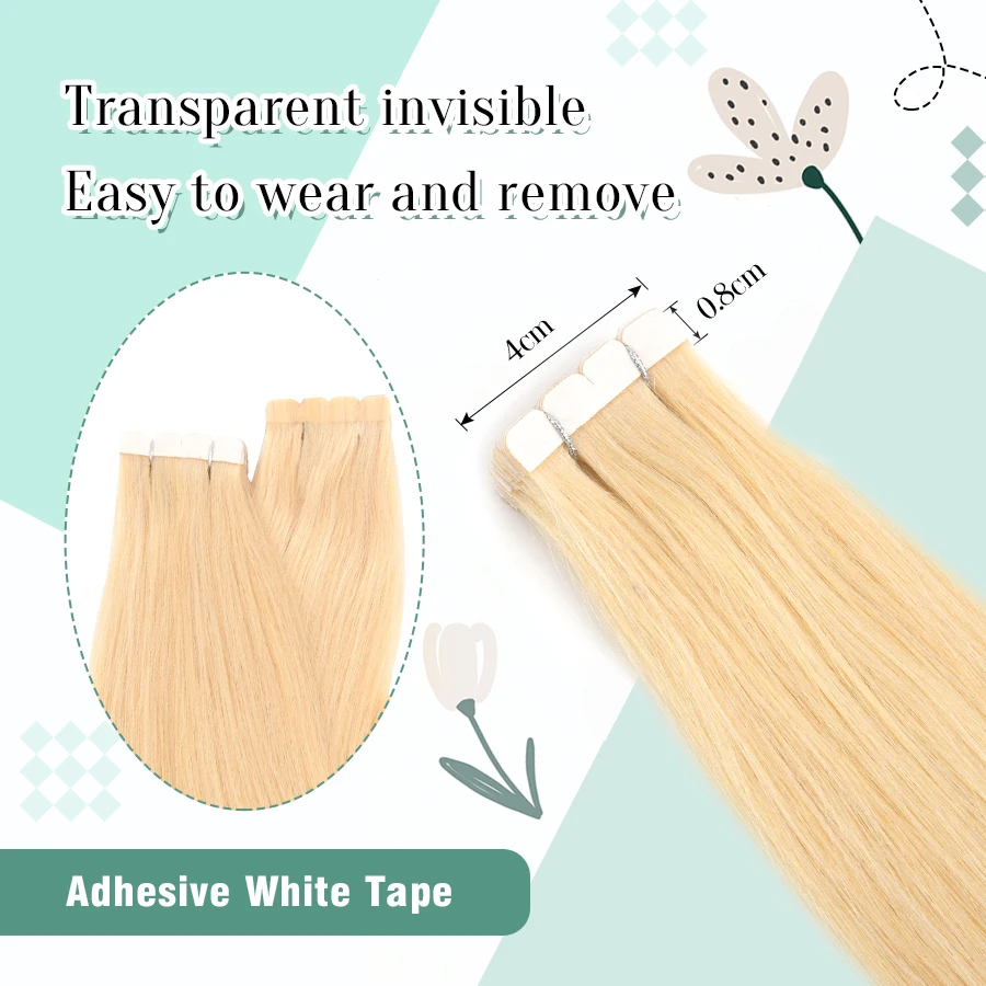 Vlasy 16pcs Blonde #613 Mini Tape In 100% Human Hair Extensions Seamless Invisible Straight Strap Human Hair Wigs 12-24 inches