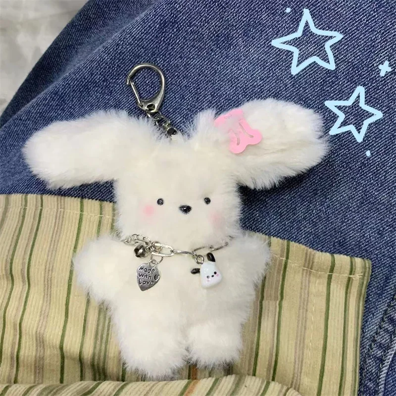 

1PC Cartoon Flight Rabbit Puppy Keychain With Necklace And Hairpin Cute Plush Doll Bag Charms Girls Heart Accessories Keychain