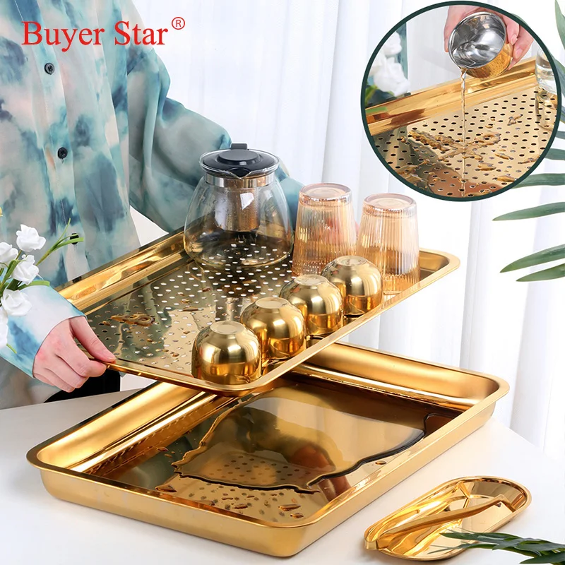 Chinese Stainless Steel Tea Tray Drainage Water Storage Kung Fu Tea Set Household Tea Board Storage For Ceremony Teaware Tool