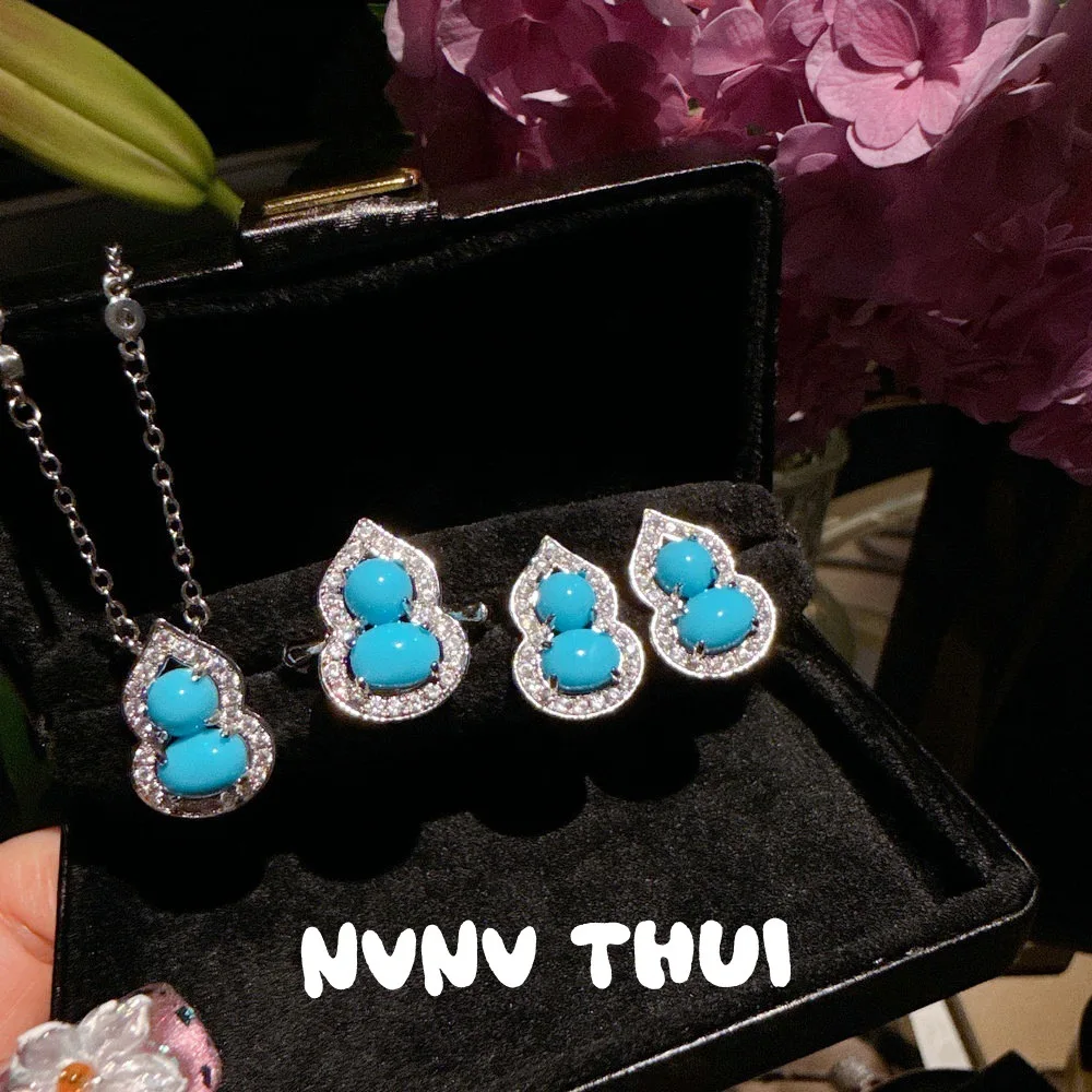 

Женские бирюзовые серьги-тыквы, ожерелье, комплект колец, оптовая продажа 2025г
