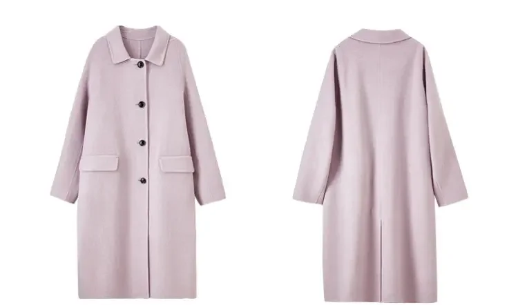 SENTUBILA Langer Mantel aus reiner Wolle für Damen 2026, lässiger Reverskragen, lockerer Trenchcoat, warmer Wintermantel, Damenoberbekleidung W54OF3636X – Detail 40