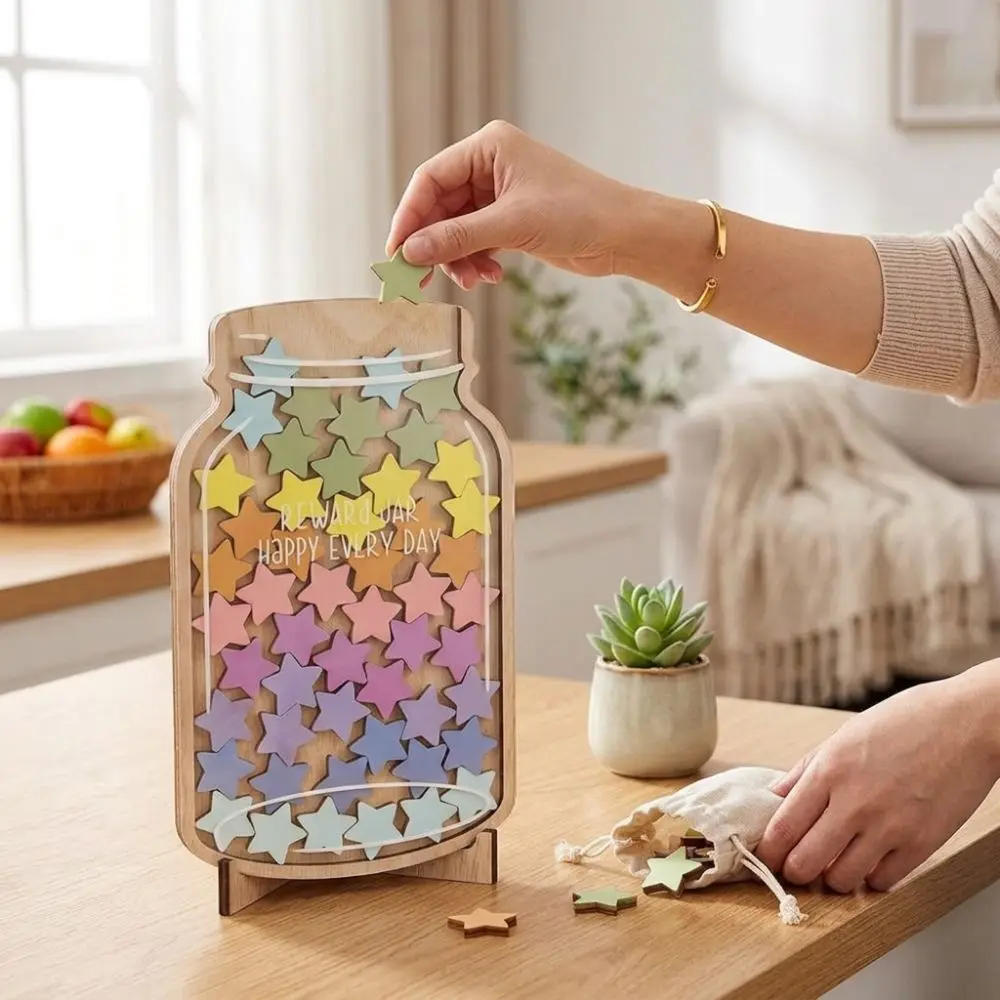 Interactive Star Reward Jars with 45 Stars Star Flower Shape Reward System Kids Learning Incentive Star Jar Detachable Stand