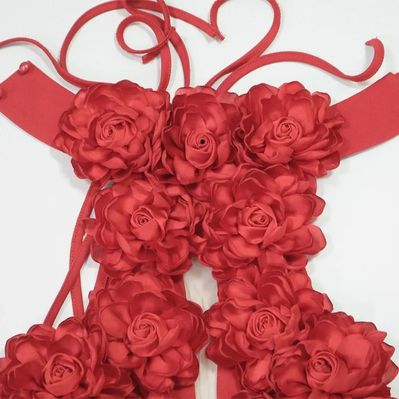 GUWU femmes sans manches élégant col en v découpe 3D fleur longue robe Maxi 2025 été Sexy robes de soirée robes