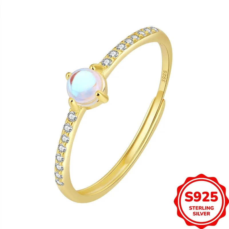 

Simple and Personalized Authentic S925 Silver Round Moonstone Women's Wedding Ring
