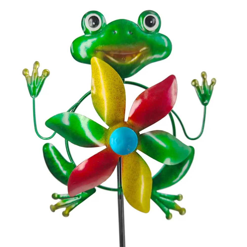 Rotating Frog Shape Wind Spinner Removable Iron Metal Windmill Sculpture Creative Durable Gardening Plug Pinwheel Park