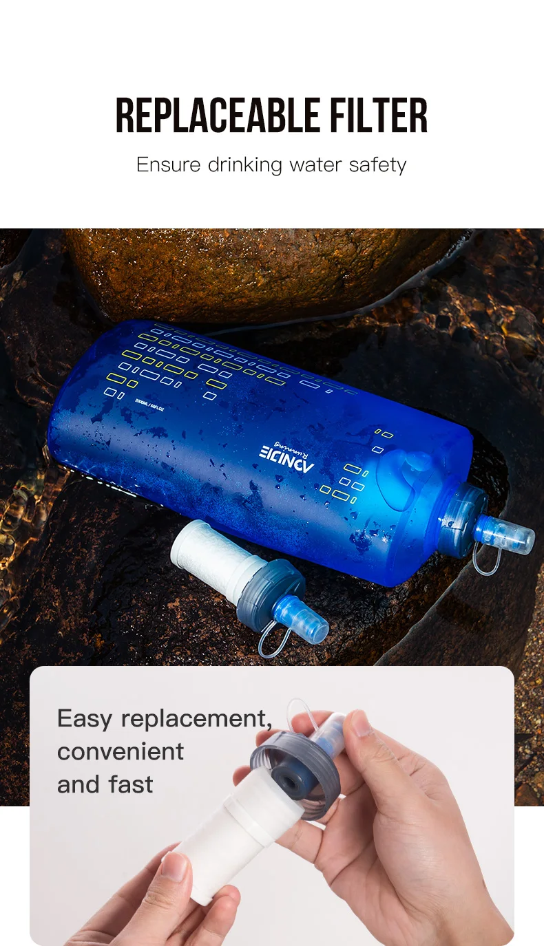 AONIJIE SD29 1000ml 2000ml Safe Filtered Soft Bottle Flask Water Filter Bag With Hydration Filter For Running Hiking Emergency