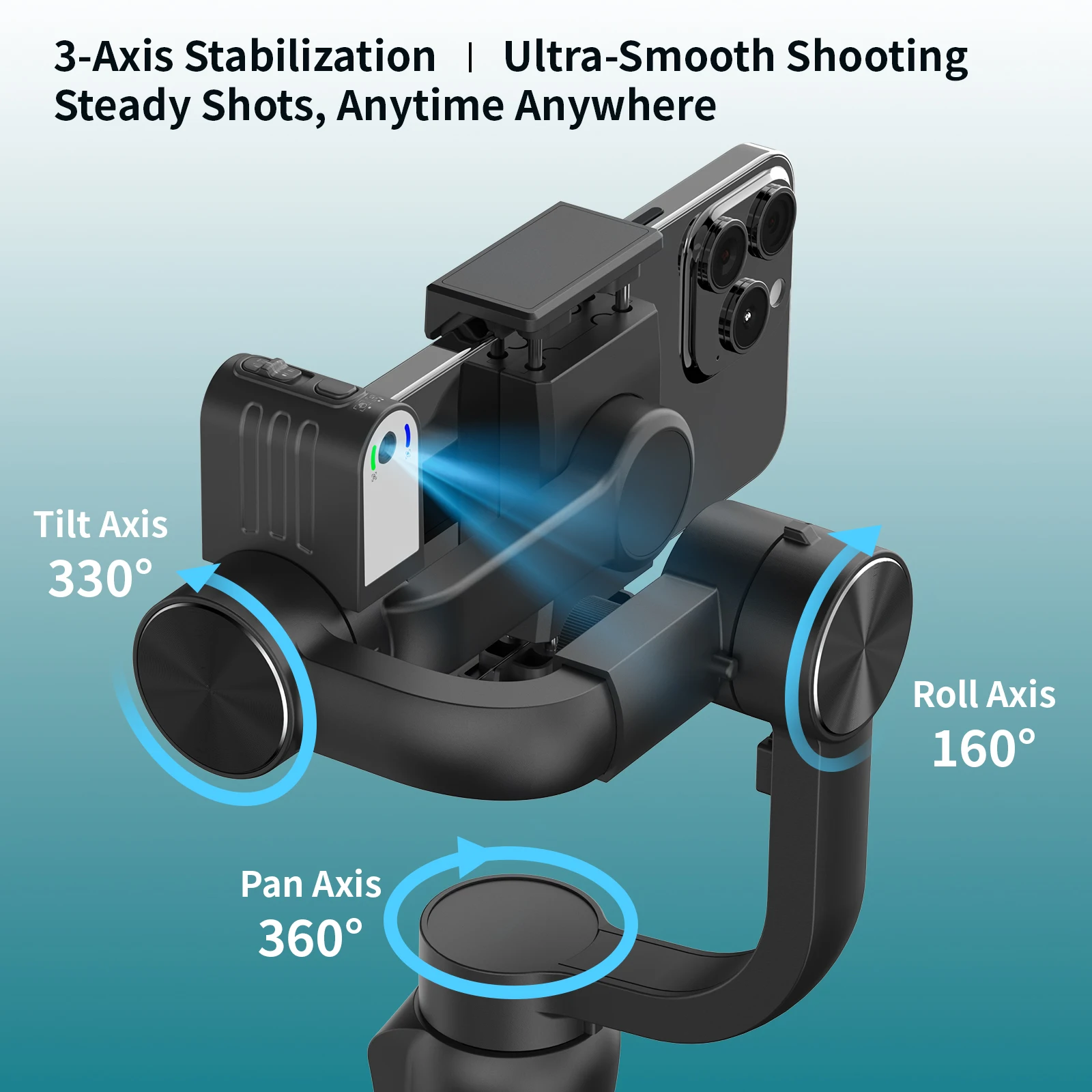 S5 Pro 3-Axis Gimbal with Fill Light & AI Face Tracking, Anti-Shake Stabilizer 360° for iPhone/Android, gimbal for Vlog/TikTok
