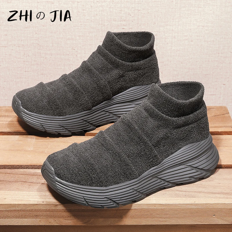 New Large Knitted Couple Casual Shoes Outdoor Lightweight Sports Shoes Running Fitness Shoes High Top Socks Footwear 35-36