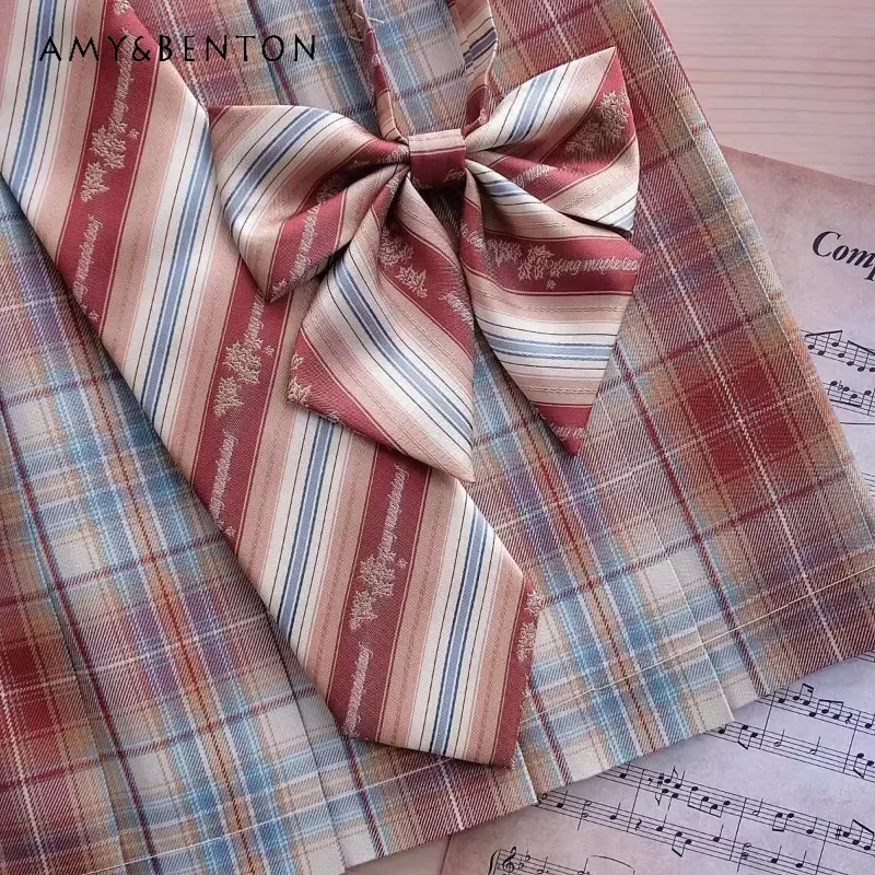 

2024 New Japanese Jk Uniform Shirt College Style With Orange Stripes Color Matching Original Small Object Fashion Bow Tie Girls