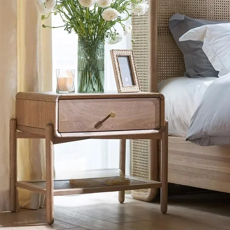 

Modern bedside table, bedroom furniture solid wood simple rattan bedside table